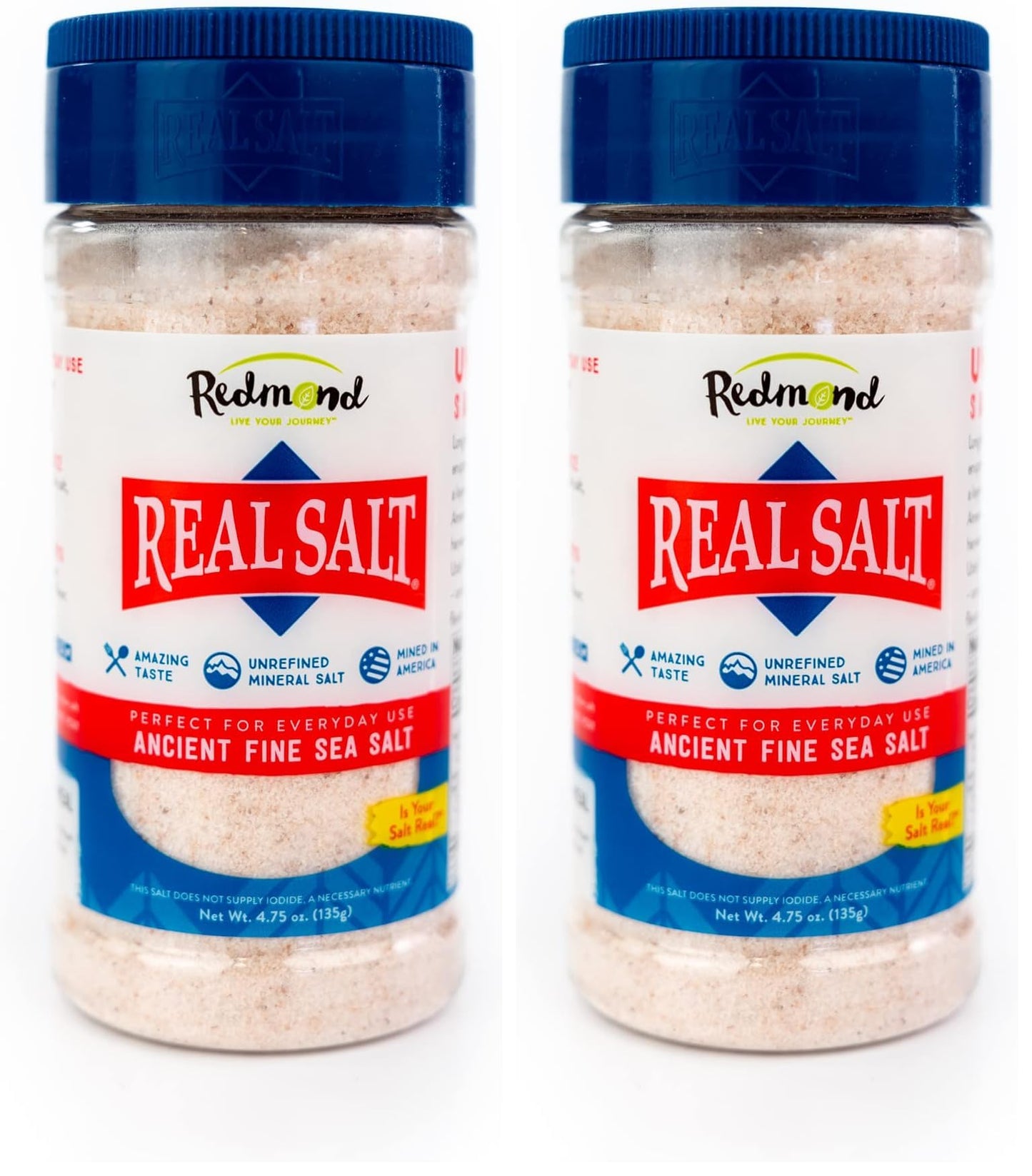Redmond Real Sea Salt - Natural Unrefined Gluten Free Fine, 10 Ounce Shaker (2 Pack)
