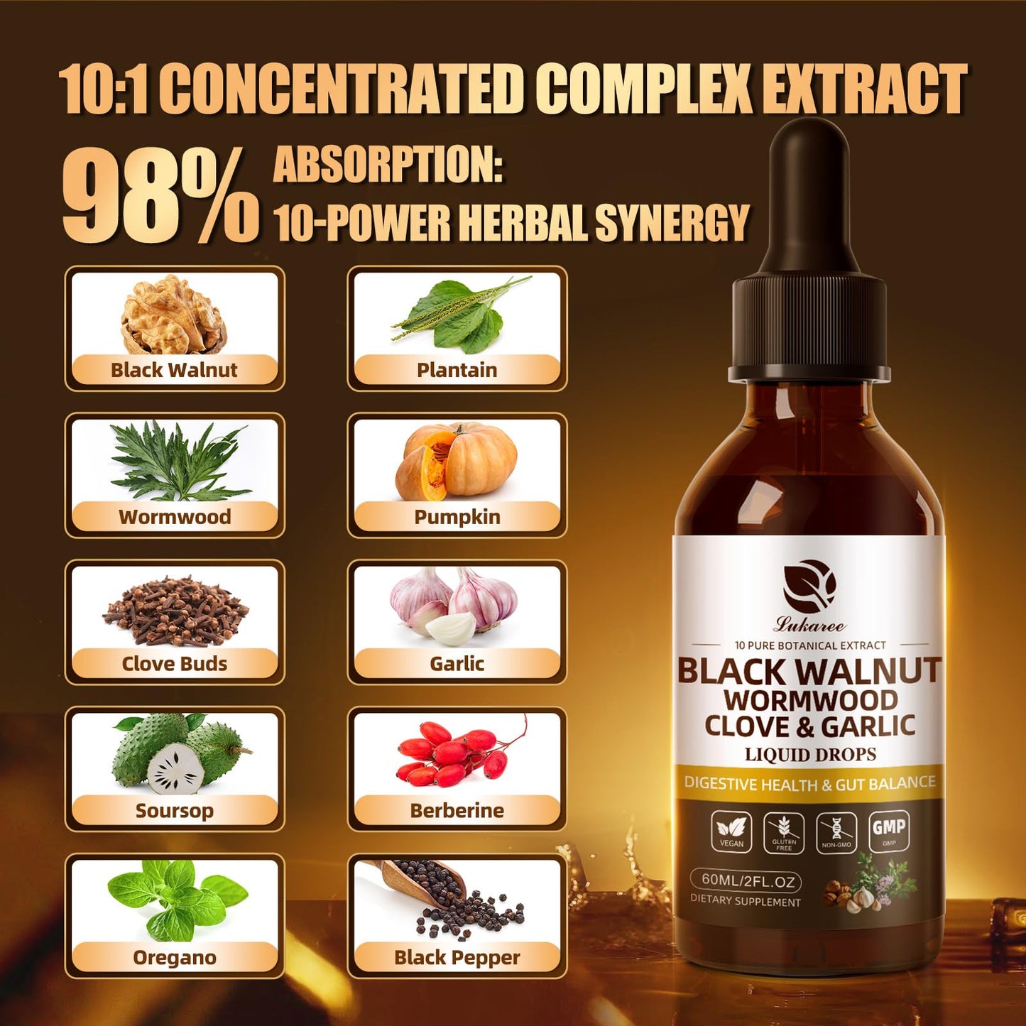 Wormwood Black Walnut Clove Cleanse Tincture - Gut Health & Detox | with Garlic Pumpkin Seeds Soursop Oregano - Digestive & Intestinal Support for Humans - Vegan, Herbal Blends, Liposomal Tech