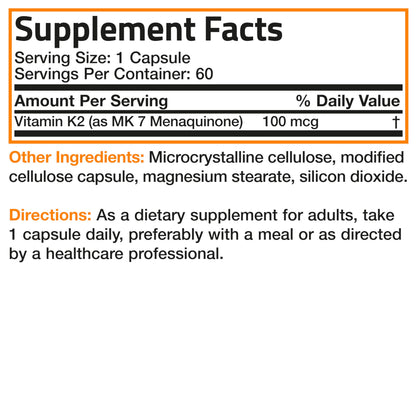 Bronson Vitamin K2 as MK-7 Menaquinone 100 mcg Non-GMO, 120 Capsules