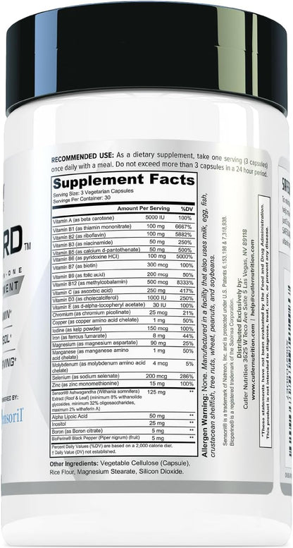 Cutler Nutrition Safeguard Adult Multivitamin with Ashwagandha, 90 Tablets | Unflavored | High-potency daily multivitamin with 25+ vitamins and minerals plus 125mg Sensoril for immune and stress support