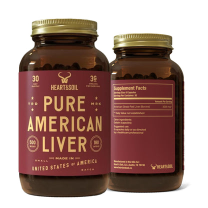 HEART & SOIL Beef Organs Supplement, 180 Capsules | 100% grass fed & finished from regenerative cattle with liver, heart, kidney, pancreas & spleen. 3000mg formula.