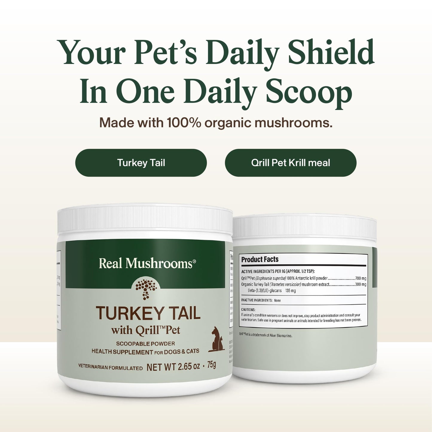 Real Mushrooms Turkey Tail Capsules for Pets –Cat Probiotics & Dog Vitamins – Organic Mushroom Supplement for Dogs & Cats – Supports Daily Balance & Well-Being Non-GMO, 90 ct