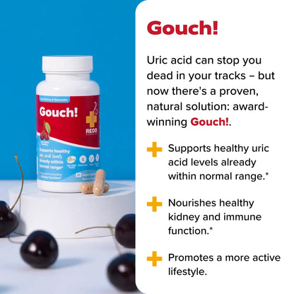 Redd Remedies Gouch! | Supplement for Joints, Uric Acid Levels, and Healthy Kidney Function | Tart Cherry, Ginger, Quercetin, & More | 60 Vegan Capsules