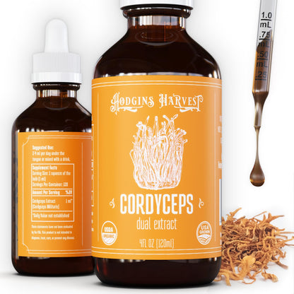 Hodgins Harvest Organic Lion's Mane Fruiting Body Extract Tincture - Mushroom Supplement for Brain Health and Mental Focus - Dual Extract Formula - Extra Concentrated - 4 fl oz Bottle