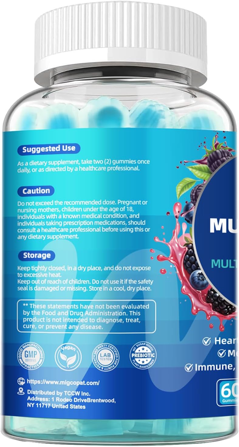 Migcopat Multivitamin for Men, Mens Multivitamins Gummies w/Omega-3, Probiotics, Inositol, Folate, Biotin, Zinc, Vitamins A, C, D, E, B, Support Heart, Brain, Muscle, Energy, Sugar-Free, Berry Flavor