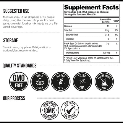Black Seed Oil Softgels | 5% Thymoquinone - TQ-Advanced® | High Potency - 500 mg per Capsule - 15:1 Concentrate from Nigella Sativa Extract, Raw Form, Vegan Formula, Glass Bottle (60 Softgels)