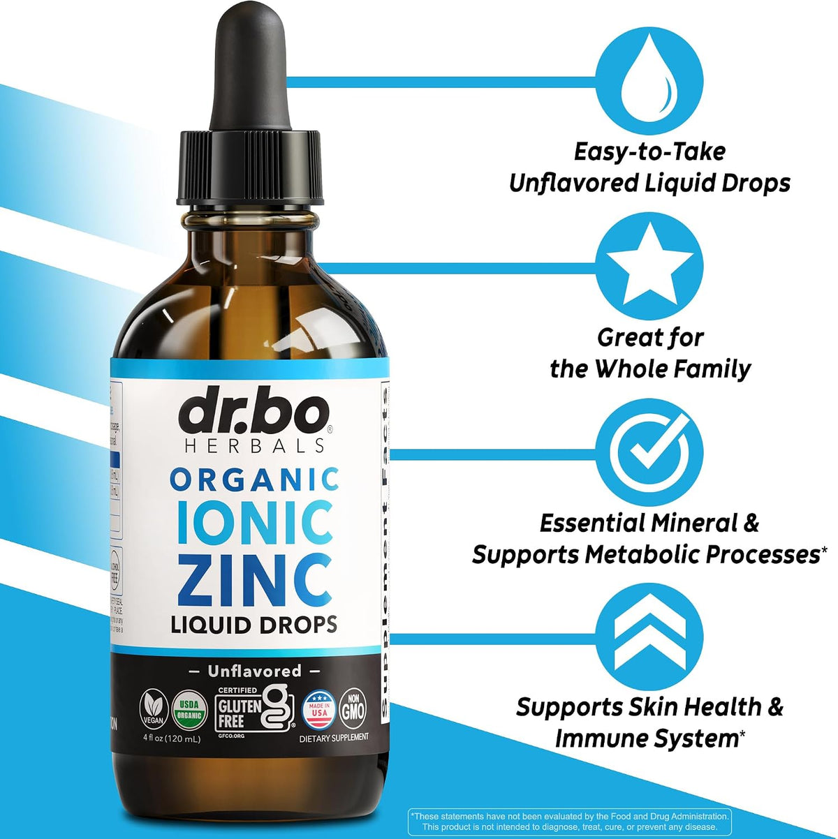 Zinc Supplements Liquid Drops Organic - Pure Organic Ionic Liquid Zinc Supplement Drops for Kids, Adults, Women & Men - Vegan, Skin Immune Support Supplements for Toddler Kids, Adults, Women, Men 4 Oz