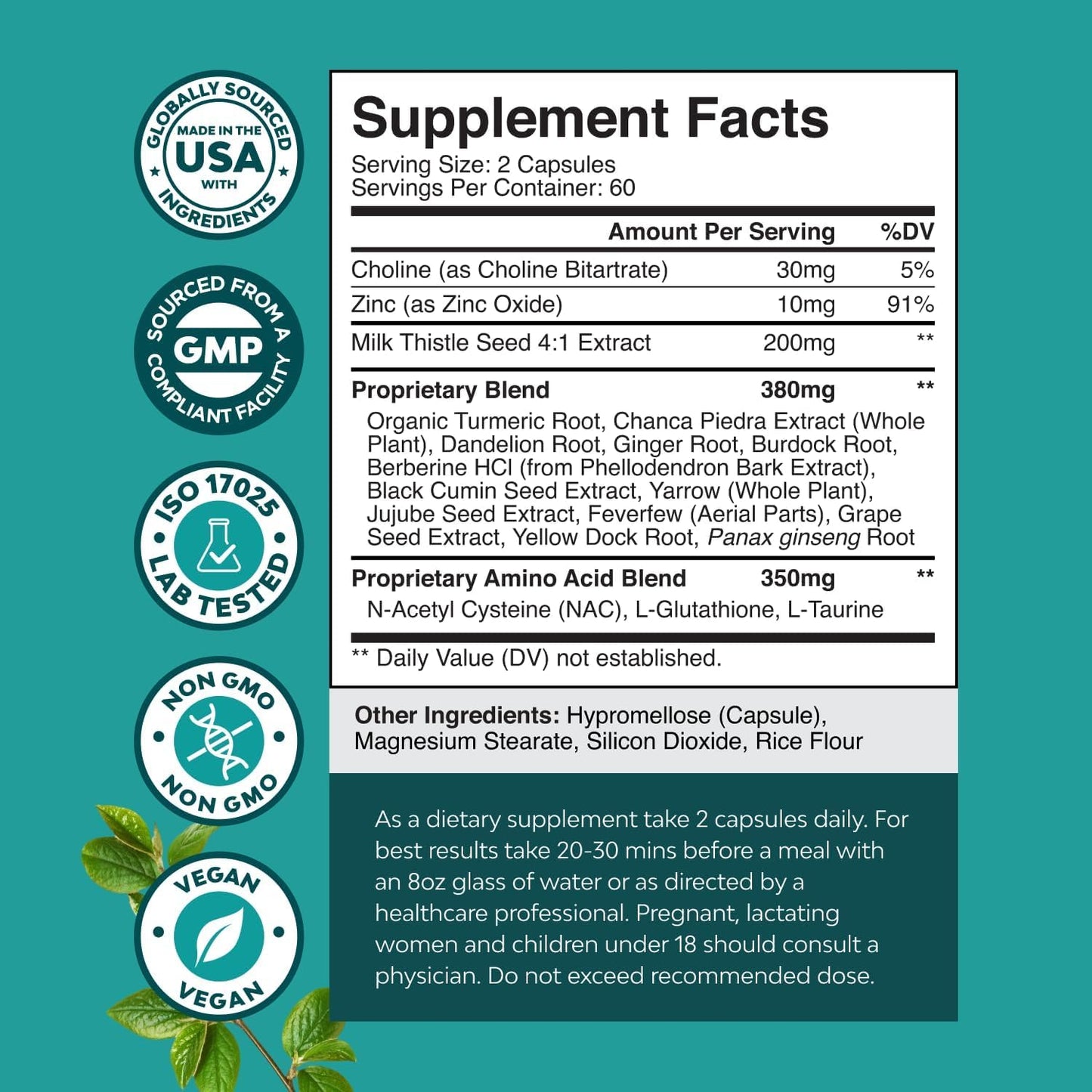 Liver Support NAC Supplement with Milk Thistle for Liver Cleanse Detox & Repair - N Acetyl Cysteine Supplement for Liver Cleanse with Turmeric, Choline, Dandelion & L-Glutathione - 60 Count