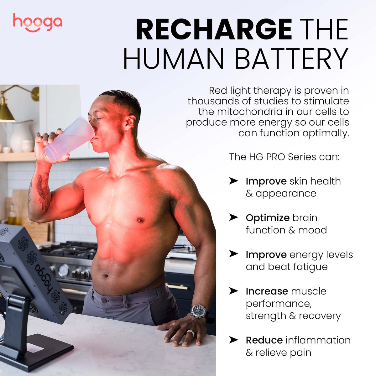 Hooga Red Light Therapy 660nm 850nm Red Near Infrared, Dual Chip Flicker Free LEDs, PRO Series
