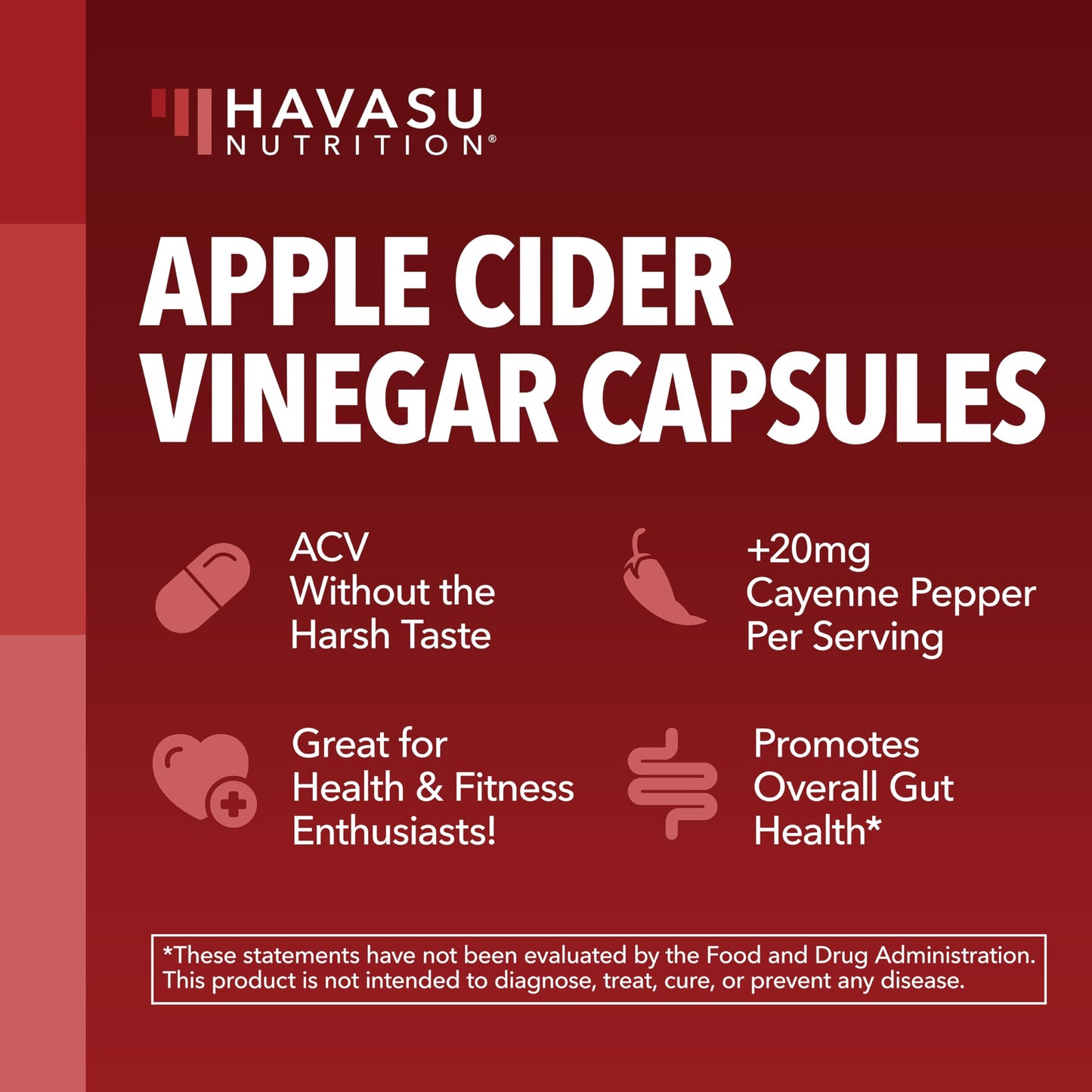 Apple Cider Vinegar Capsules with Cayenne Pepper, 60 Count, 2-Month Supply | 500mg ACV Per Serving for Appetite, Cravings, and Bloating Relief, Vegan, Non-GMO, Easy-to-Take Capsules, 60-Day Supply