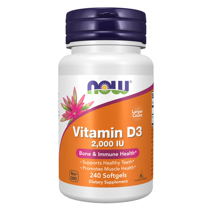 NOW Foods Supplements, Vitamin D-3 2,000 IU, High Potency, Structural Support*, 240 Softgels