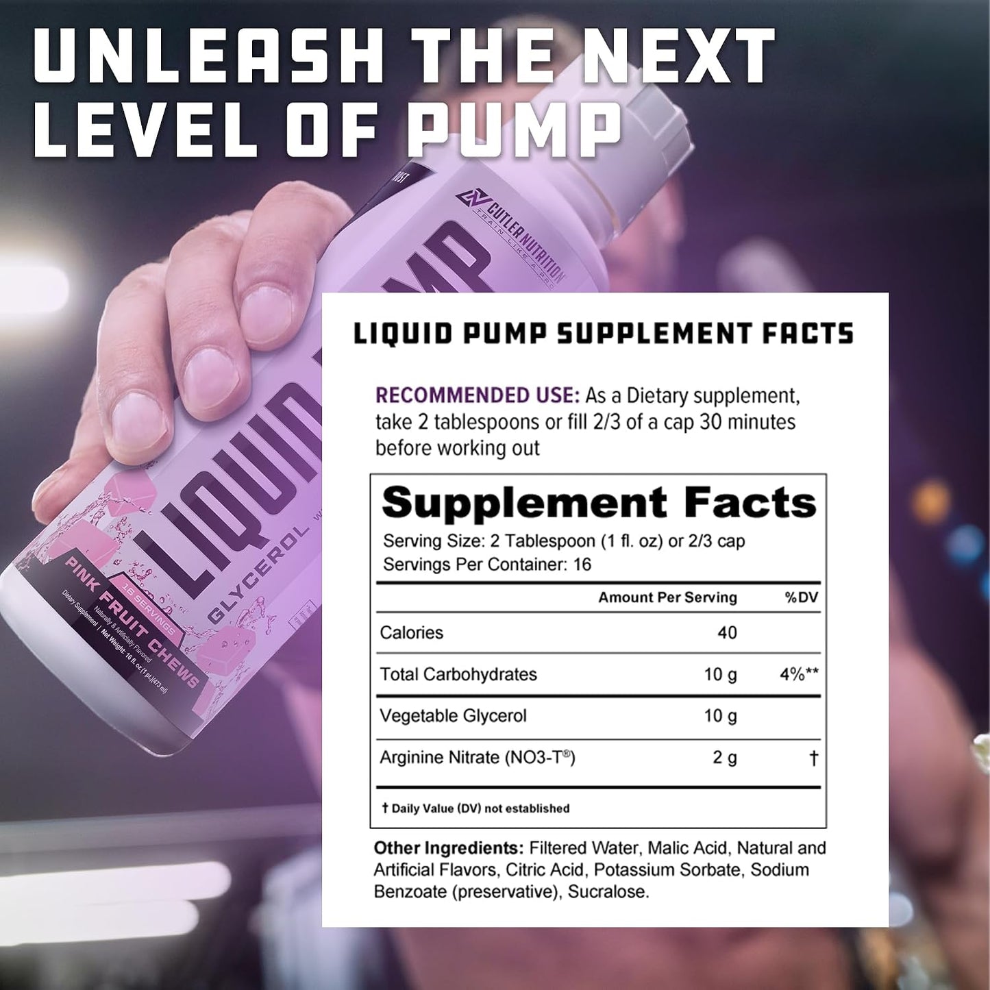 Cutler Nutrition Liquid Pump Caffeine-Free Pre-Workout Nitric Oxide Booster | Blue Raspberry, 16 fl oz | Liquid pre-workout with glycerol and arginine nitrates for muscle pumps, hydration and performance