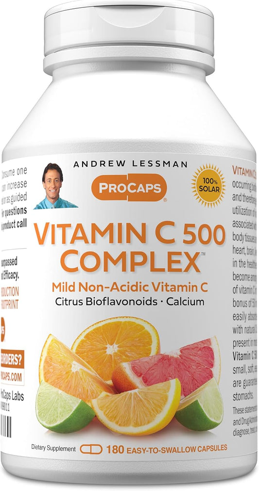 ANDREW LESSMAN Vitamin C 500 Complex 180 Capsules - Non-Acidic Vitamin C Plus Citrus Bioflavonoids for Immune System and Anti-Oxidant Support, No Stomach Upset, Small Easy to Swallow Capsules