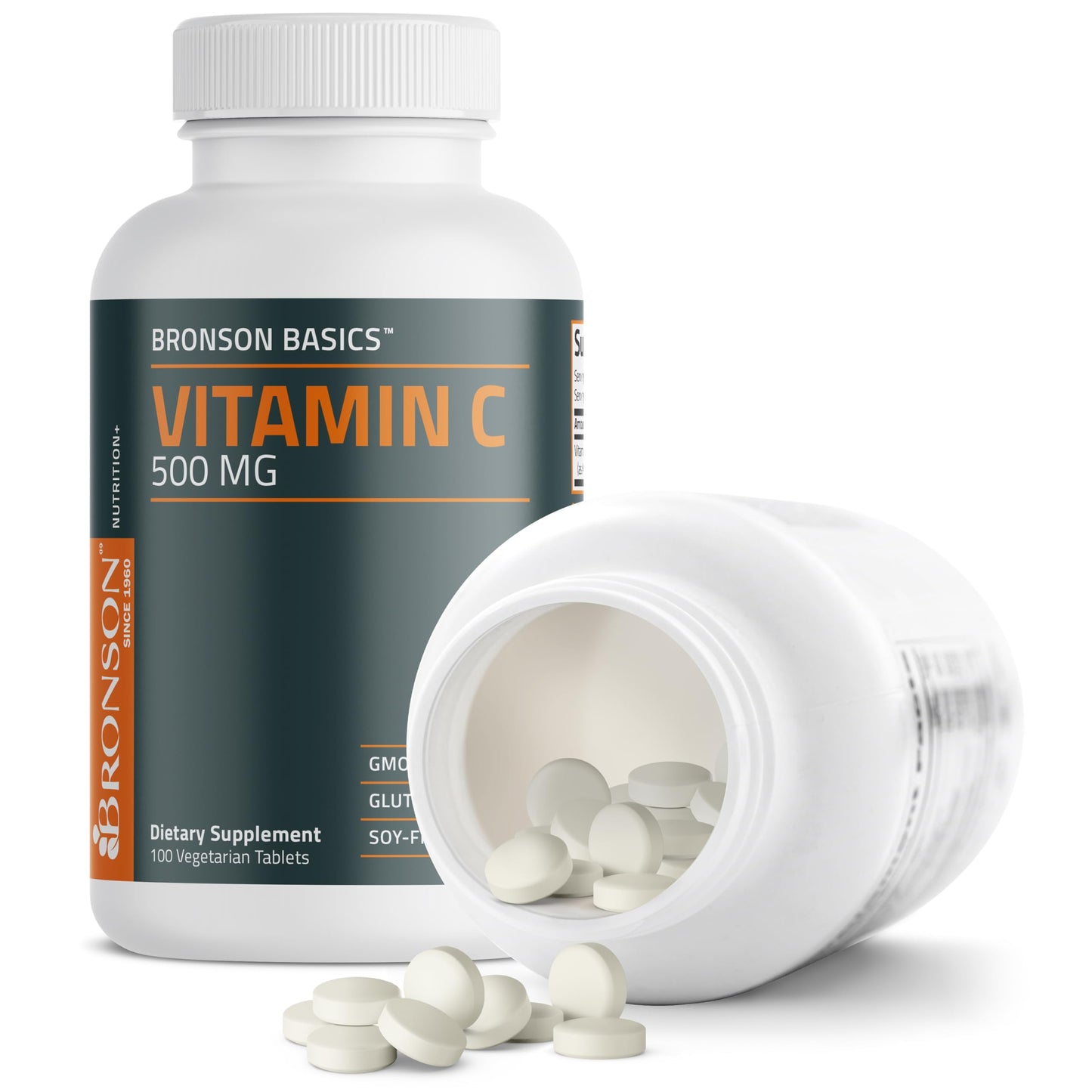 Bronson Vitamin C 500 mg Immune & Antioxidant Support, Non-GMO, 250 Tablets | Daily Vitamin C Replenishment, Vegetarian Formula, Gluten-Free & Soy-Free