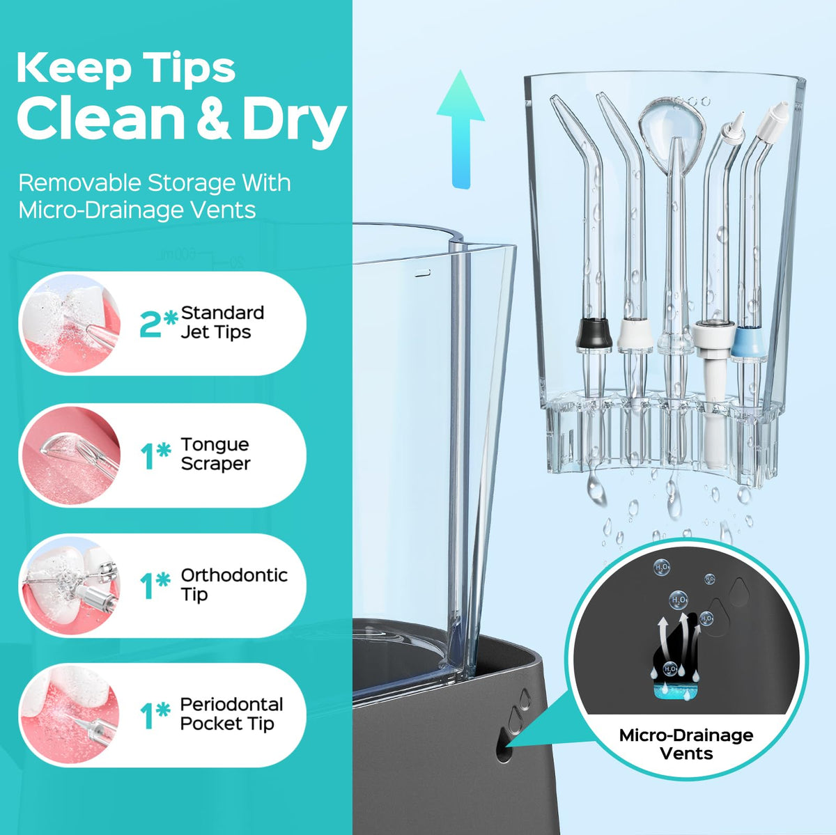 COSLUS E2 Water Dental Flosser for Teeth, Multi-User Family Use, Green