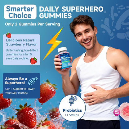 Totaria Sugar Free Multivitamin for Men with Omega 3, Probiotics, Mens Multivitamins Gummies w/Methylated B Complex, EAAs, Lycopene, Zinc, for Daily Energy, Immune, Heart, Iron Free, 60 Count