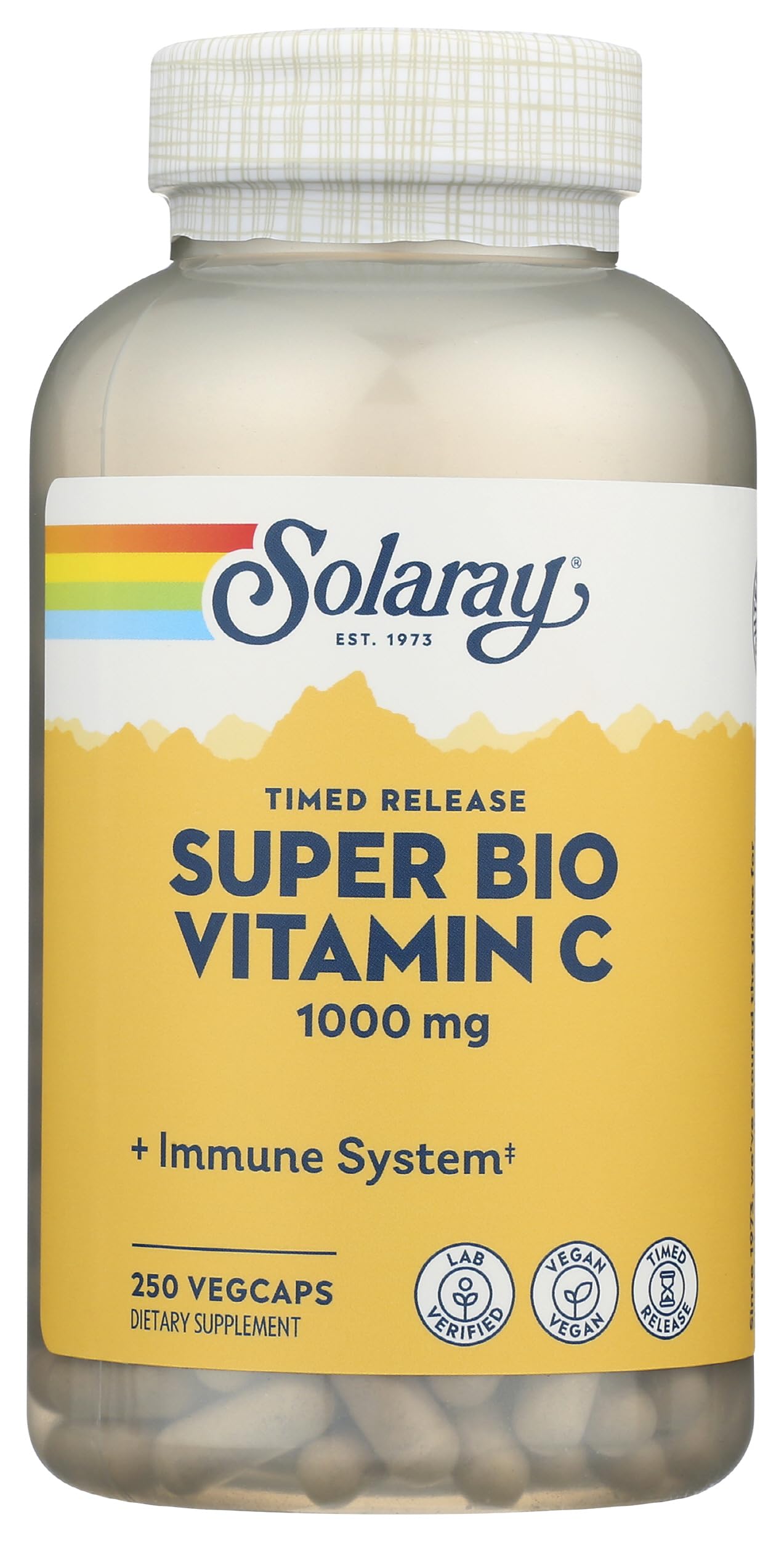 SOLARAY Super Bio Vitamin C 1000mg, Buffered, Two-Stage Timed Release with Bioflavonoids, Immune Support Supplement, High Absorption, Vegan, 60-Day Guarantee – 250 VegCaps