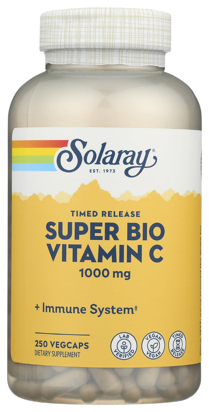 SOLARAY Super Bio Vitamin C 1000mg, Buffered, Two-Stage Timed Release with Bioflavonoids, Immune Support Supplement, High Absorption, Vegan, 60-Day Guarantee – 250 VegCaps