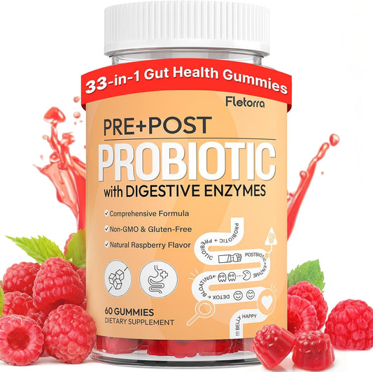 Probiotic Gummies, Probiotics for Gut Health, 0 Sugar - 60 Counts | 5-in-1 Prebiotics and Probiotics, Postbiotic & 16 Digestive Enzymes, Digestion, Immunity & Gut Health for Women & Men