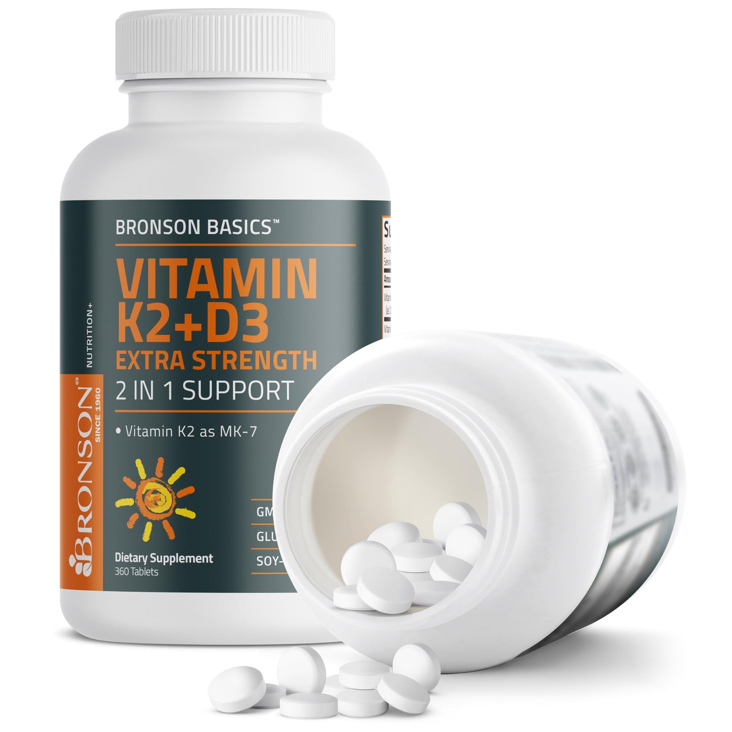 Bronson Vitamin K2 (MK7) with D3 Supplement Extra Strength 2 in 1 Support, 10,000 IU Vitamin D3 & 120 mcg K2 MK-7, 120 Tablets