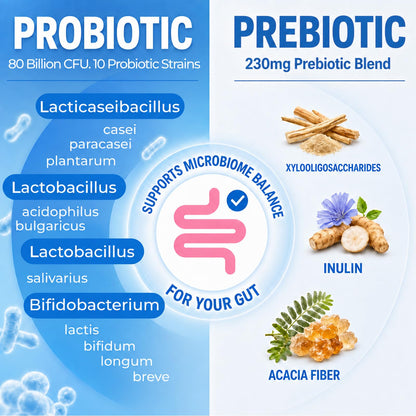Gut Health Capsule Supplement, Supports Microbiome, Leaky Gut, and Digestion, with 80 Billion CFU Probiotics, Prebiotics, Digestive Enzymes, 30-in-1 Gut Health Supplement, 100 Capsules