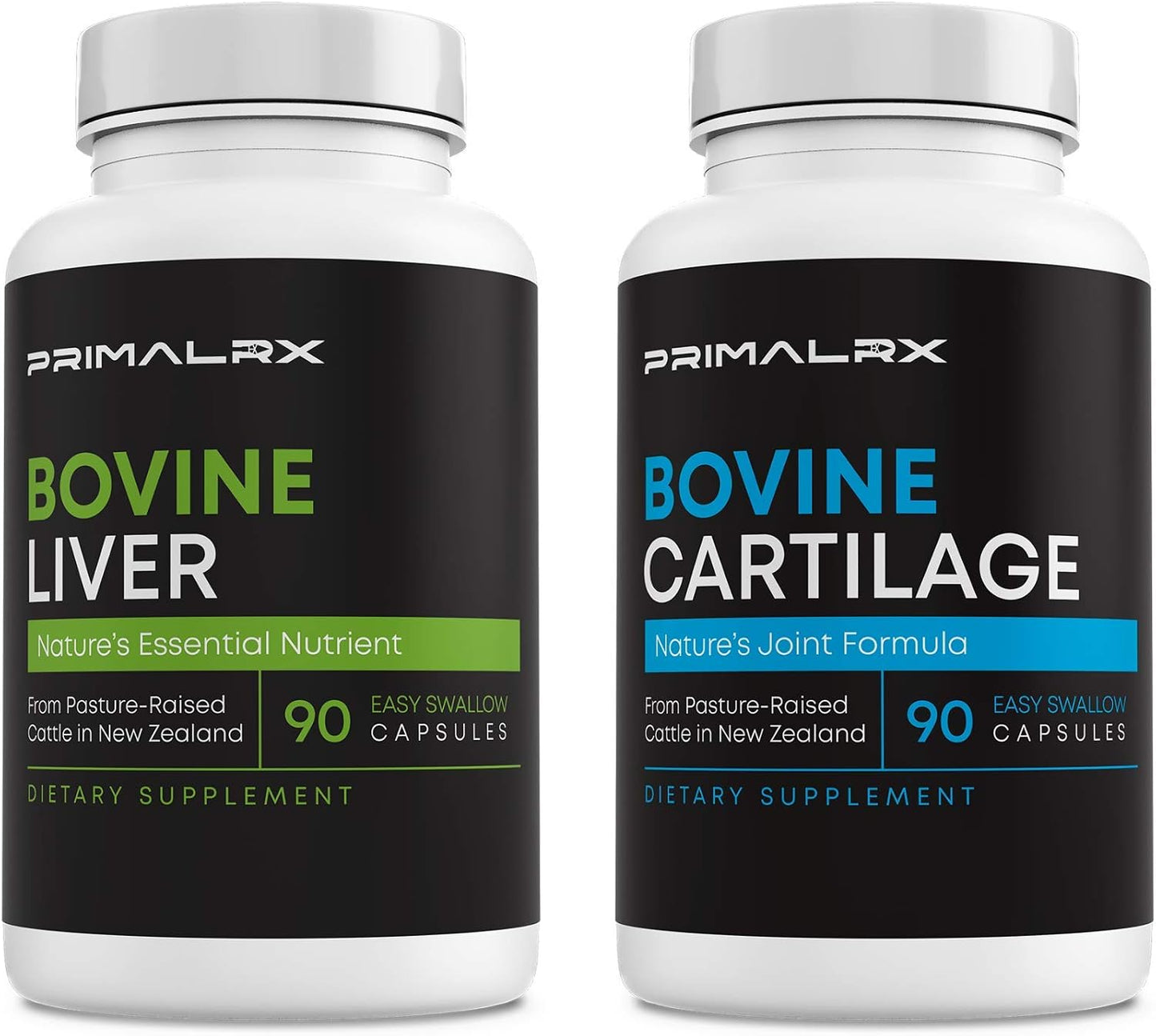 Beef Liver & Beef Cartilage Supplement Bundle, Grass Fed Freeze-Dried Organ Capsules with Heme Iron, Vitamin A, B12, Type II Collagen, Glucosamine, Chondroitin & Joint Support, 2 x 90 Count