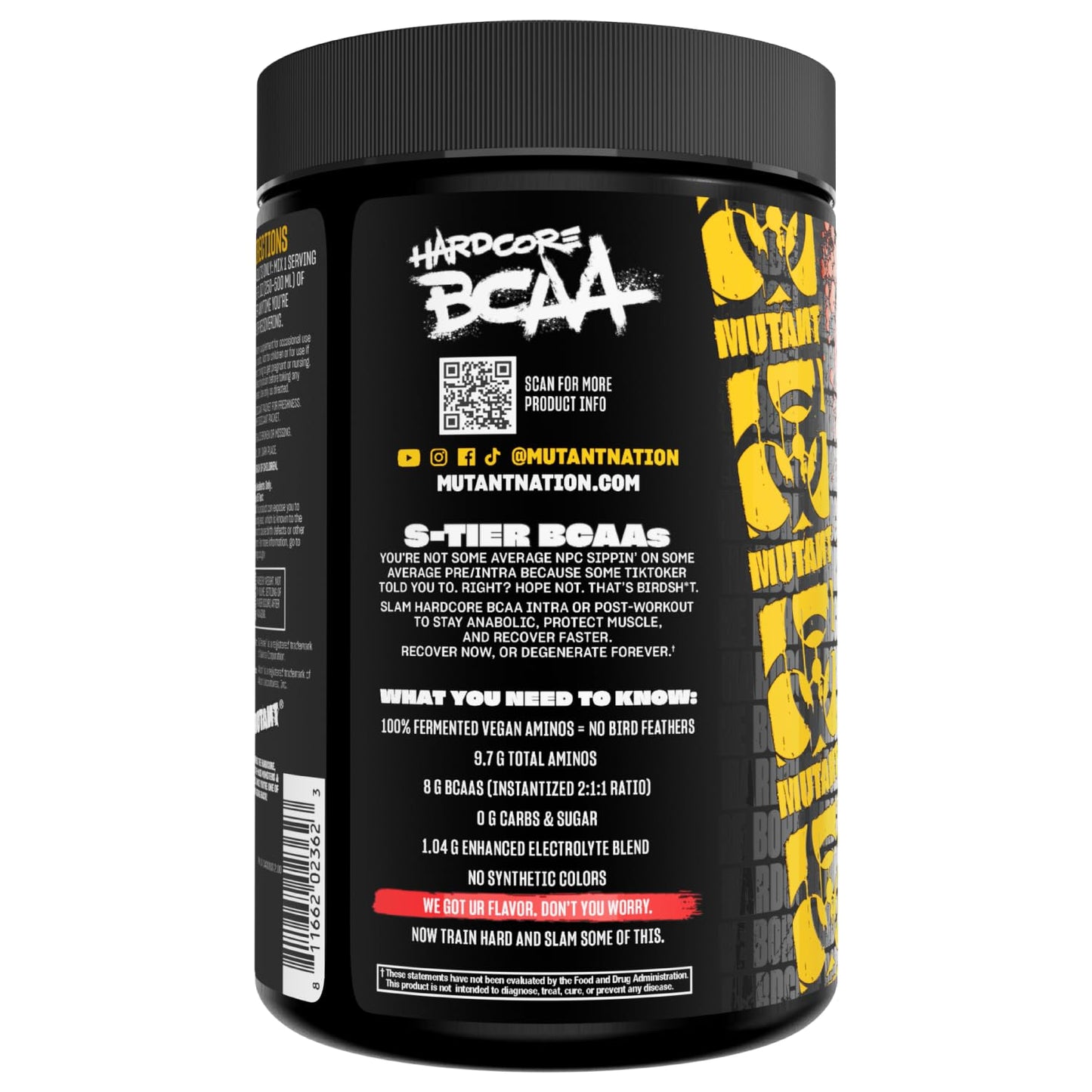 Mutant Hardcore BCAA - Pre, Intra or Post Workout – BCAA Next Level branched-Chain Amino Acids Supplement – Hydration + Recovery - 30 Serving - Blue Raspberry