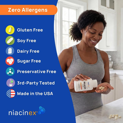 Niacin 500mg Extended Time Release, 200 Tablets, Minimal to No-Flush, Vitamin B3 Supplement - Cholesterol Balance, Nicotinic Acid Vegan, cGMP, made in the USA