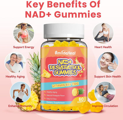 NAD+ Resveratrol Gummies NAD+ Supplement 500mg with Vitamin B3 & TMG – Healthy Aging, Energy & Cellular Health Support – Vegan Friendly, Natural Pectin – 60 Gummies, 30-Day Supply