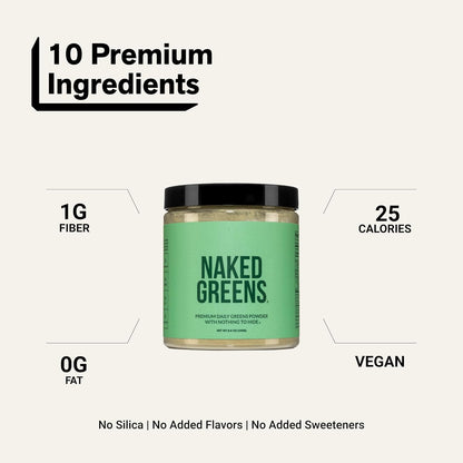 NAKED Super Greens Powder Organic Greens Supplement - Only 10 Premium Ingredients - Vegan, Non-GMO, Prebiotic and Probiotic - 35 Servings