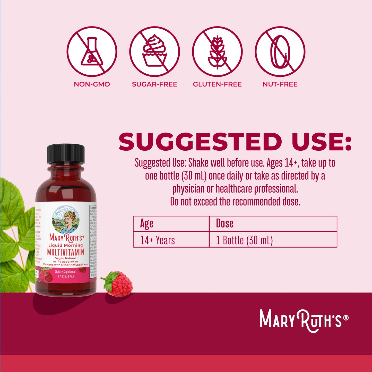 MARYRUTH'S Liquid Morning Multivitamin for Women, Men & Kids | Vitamin A C D E B6 B12 Biotin Zinc | Beauty | Vegan | Non-GMO | Gluten Free | 32 Servings