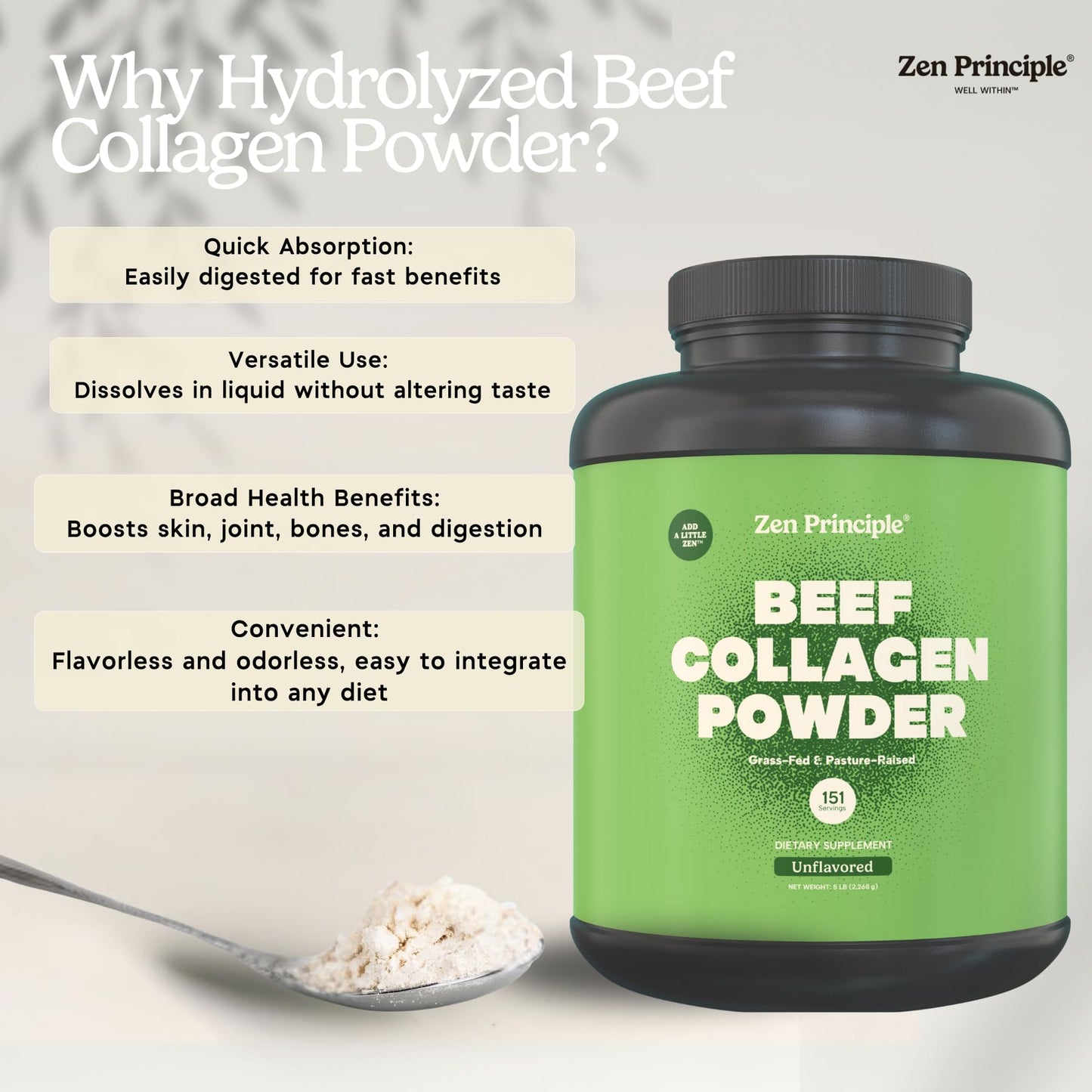 Grass-Fed Agglomerated Hydrolyzed Collagen Peptides 1.5 lb. Anti-Aging Protein for Healthy Hair, Skin & Joints. Paleo Friendly, GMO and Gluten Free, Pasture-Raised Bovine.