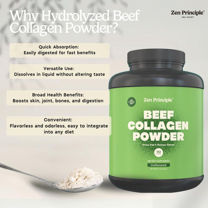 Grass-Fed Agglomerated Hydrolyzed Collagen Peptides 1.5 lb. Anti-Aging Protein for Healthy Hair, Skin & Joints. Paleo Friendly, GMO and Gluten Free, Pasture-Raised Bovine.