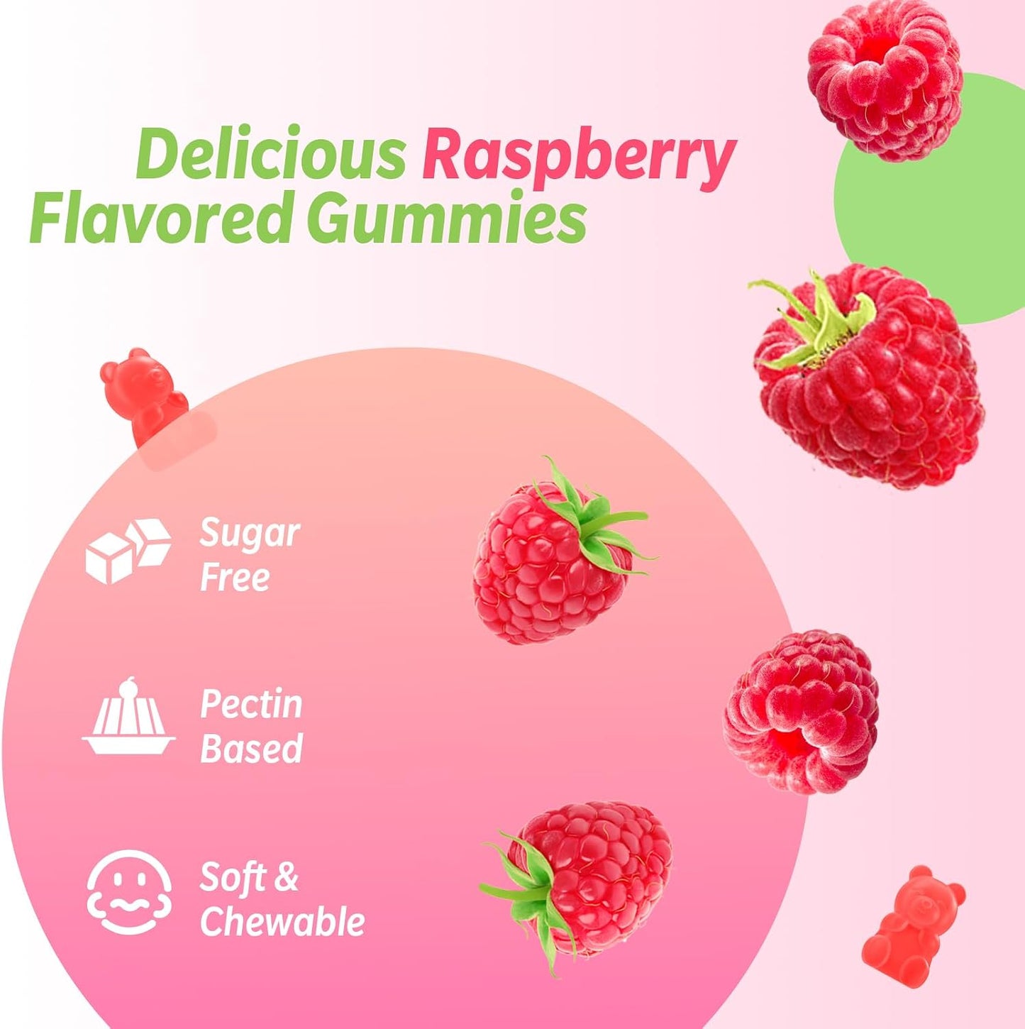 200MG Magnesium Glycinate Gummies, High Absorption Magnesium Glycinate Supplements for Relaxation, Raspberry Flavor 60 Count