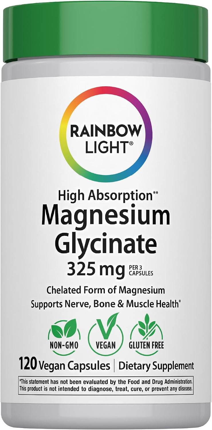 Rainbow Light Magnesium Glycinate 325 mg | 120 Capsules | High Absorption, Chelated Form of Magnesium | Supports Nerve, Bone, & Muscle Health | Vegan, Non-GMO and Gluten Free