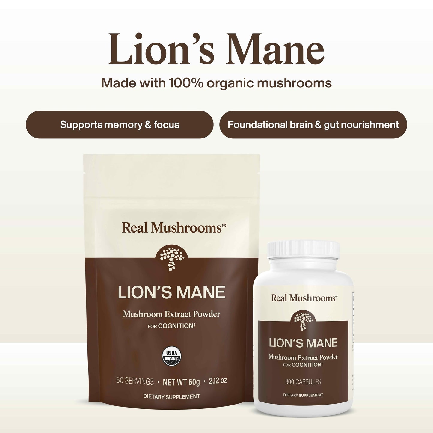 Real Mushrooms Lions Mane Mushroom Supplement - Organic Lions Mane Extract Powder for Overall Wellness with Adaptogens – Functional Vegan, Non-GMO Blend with 60 Servings