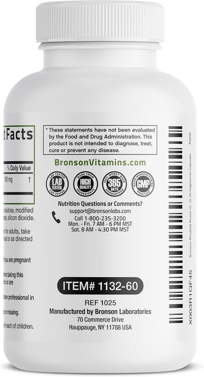 Bronson Rhodiola Rosea Adaptogen for Stress, Mood & Energy, 60 Capsules | Brain Health Support, Vegetarian, Non-GMO, Gluten-Free & Soy-Free