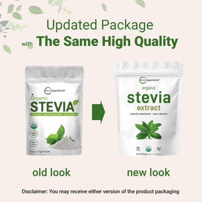 Micro Ingredients Pure Organic Stevia Powder, 8 Ounces, 1418 Serving, Highest Grade Green Leaf Extract Reb-A, Reduced Bitter Aftertaste, 0 Calorie, Natural Sweetener, Sugar Alternative, Keto Friendly