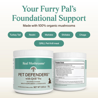 Real Mushrooms Pet Defenders - Dog Immune Support with Reishi, Turkey Tail, Shiitake, Maitake Organic Mushroom Extracts, Chaga - Daily Digestion and Immune Support for Dogs and Cats, 90ct