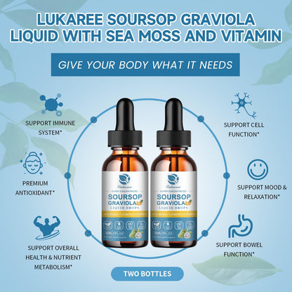 (2 Pack)Whole Soursop Graviola Leaf Extract Liquid Drop with Irish Sea Moss | Herbal Soursop Bitters Liquid for Cell Support & Regeneration, Immunity and Gut Health丨Vegan, Non-GMO, Natural Flavor,1 Fl Oz