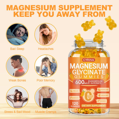 Magnesium Glycinate Gummies 600mg, Sugar Free Magnesium Gummies for Adults