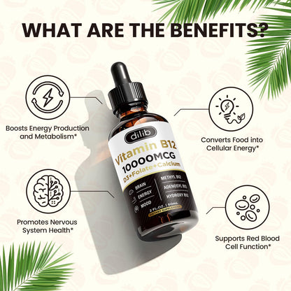 dilib Vitamin B12 Complex 10000 mcg | Vegan Triple Liquid B-12 Drops Sublingual Supple