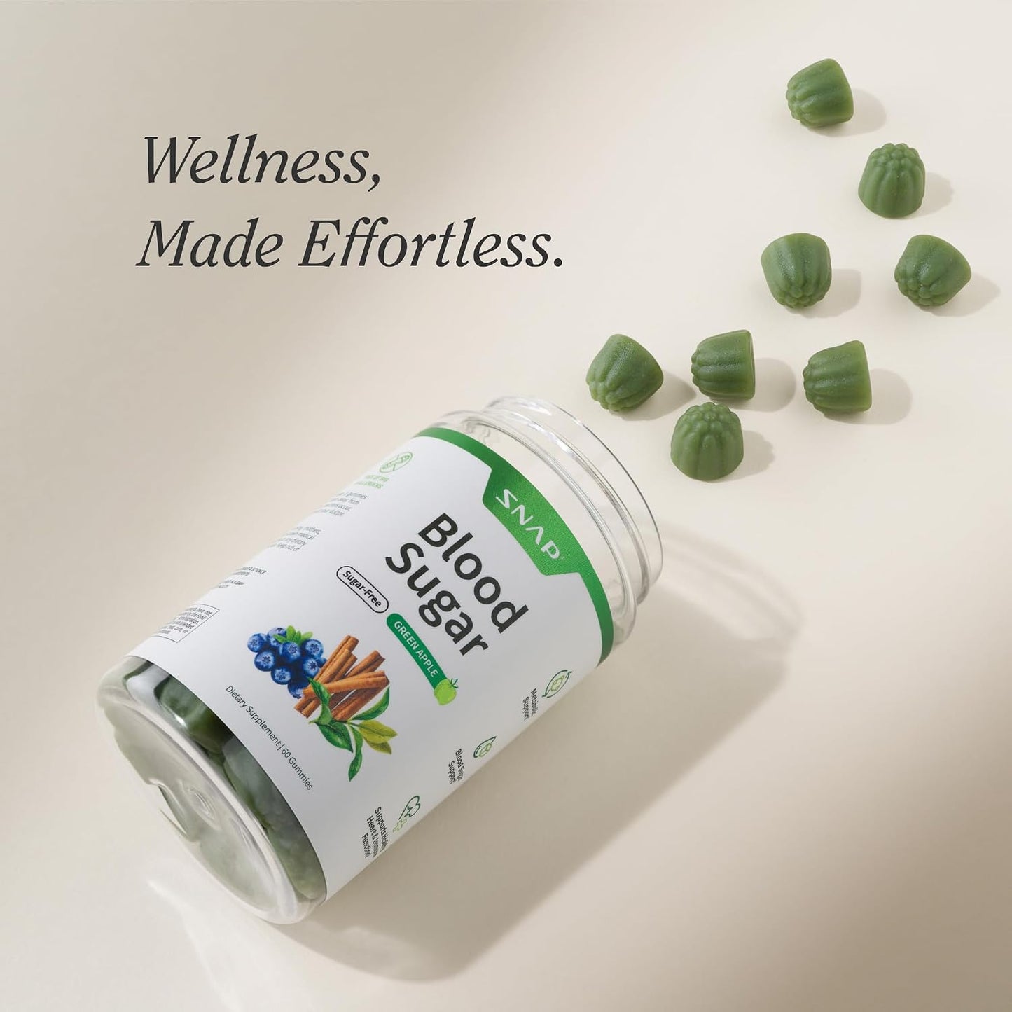 Snap Supplements Blood Sugar Gummies, Green Apple, 60 Sugar-Free Gummies | Support Already Healthy Blood Sugar Levels, with Cinnamon Bark, Blueberry Fruit Extract, Quercetin, (Packaging May Vary)