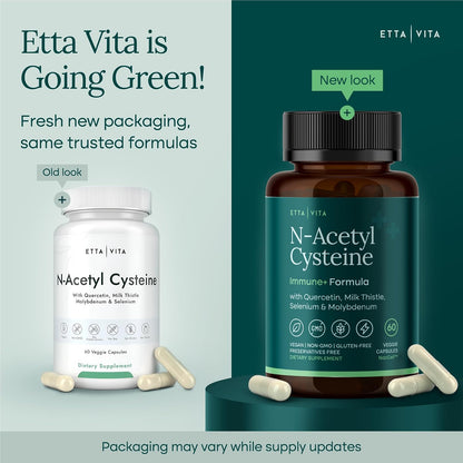 Etta Vita Vegan Liver Detox & Cleanse - NAC Supplement N-Acetyl Cysteine 600mg with Quercetin, Milk Thistle, Molybdenum & Selenium, N-Acetyl-Cysteine Capsules for Immune Support & Respiratory