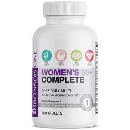 Bronson ONE Daily Women 50+ Complete Multivitamin Multimineral, 180 Tablets | Once-Daily, Targeted Nutrition For Active Women Over 50, Non-GMO, Gluten-Free, Soy-Free