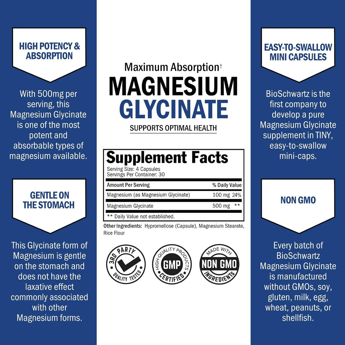 Magnesium Glycinate 500mg Per Serving | Max Absorption | 120 Mini Capsules