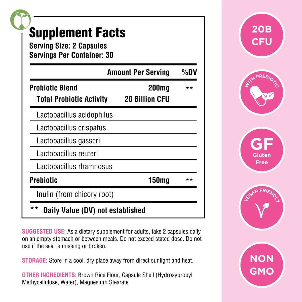 Vaginal Probiotics for Womens Health 20 Billion CFU | PH Balance & Vaginigal Odor Support 60 Capsules