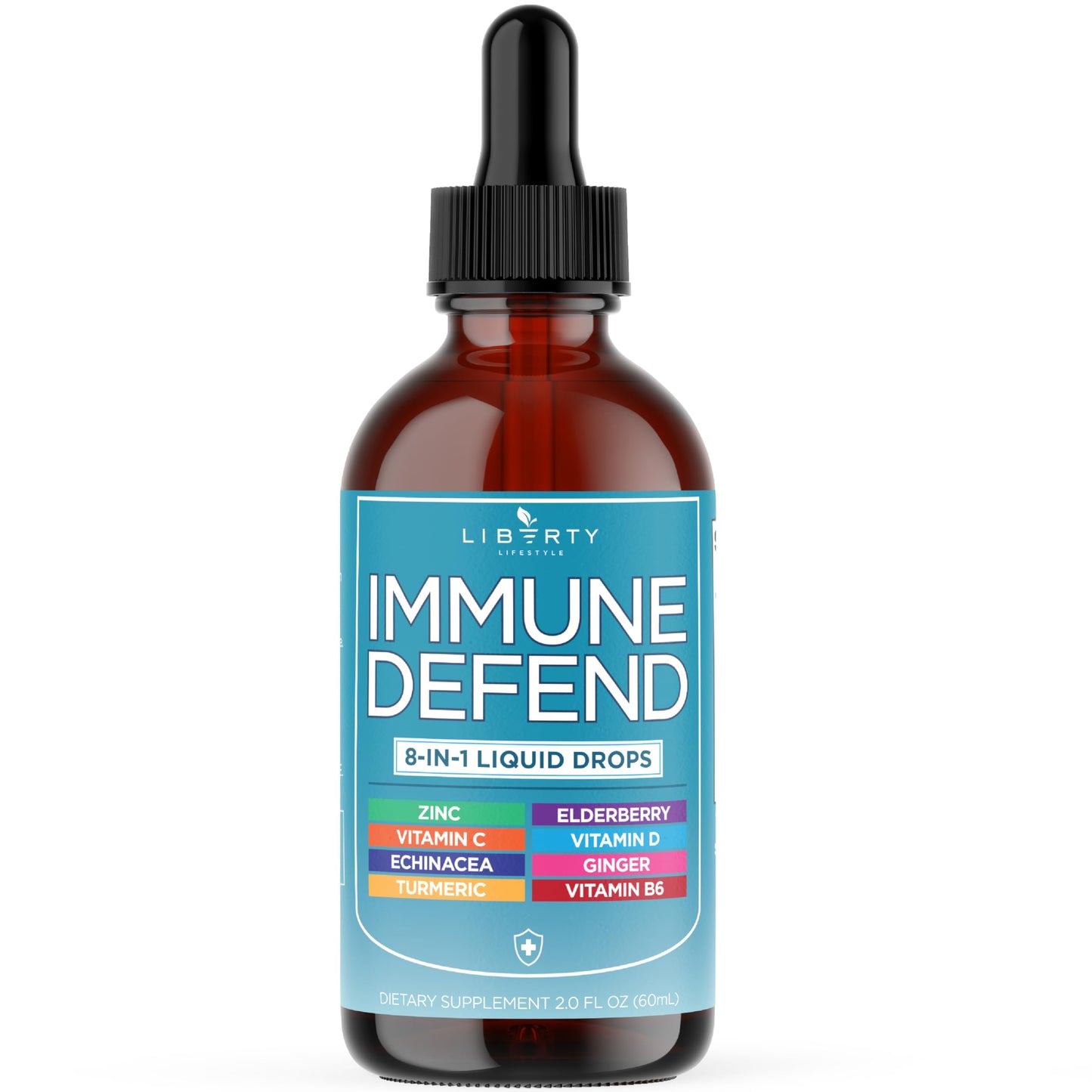 8-in-1 Immune Support Liquid Drops – Elderberry, Turmeric Curcumin, Echinacea, Ginger, Vitamins C & D3, Zinc & B6 – Fast-Absorbing Immune & Antioxidant Support – Vegan, Non-GMO – 4 oz