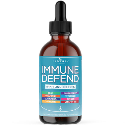 8-in-1 Immune Support Liquid Drops – Elderberry, Turmeric Curcumin, Echinacea, Ginger, Vitamins C & D3, Zinc & B6 – Fast-Absorbing Immune & Antioxidant Support – Vegan, Non-GMO – 4 oz