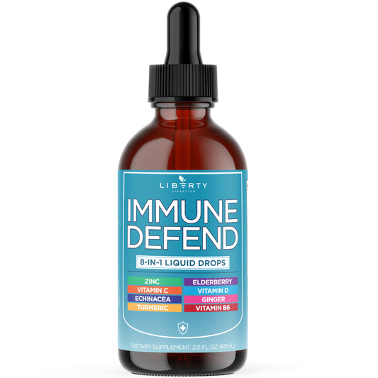 8-in-1 Immune Support Liquid Drops – Elderberry, Turmeric Curcumin, Echinacea, Ginger, Vitamins C & D3, Zinc & B6 – Fast-Absorbing Immune & Antioxidant Support – Vegan, Non-GMO – 4 oz
